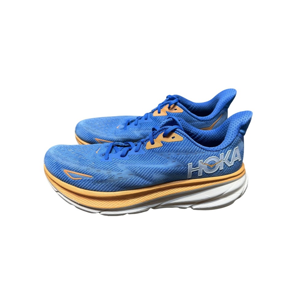 Hoka One One Clifton 9 Running Shoes Mens Size 12 Blue Orange Cushioned